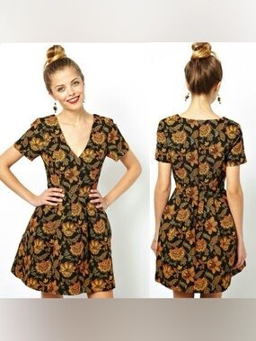 ASOS JACQUARD MINI SKATER DRESS